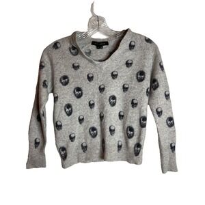 Grey And Black Skull Skull Cashmere V-neck Sweater Size XS
